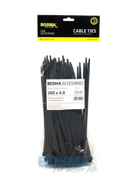 100x Black Plastic Cable Ties 4.8mm x 200mm