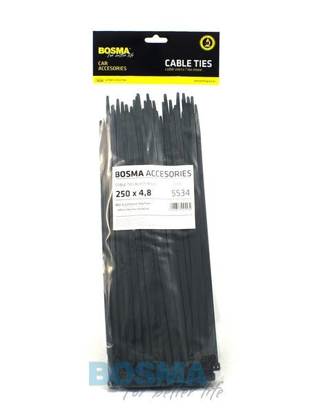 100x Black Plastic Cable Ties 4.8mm x 250mm