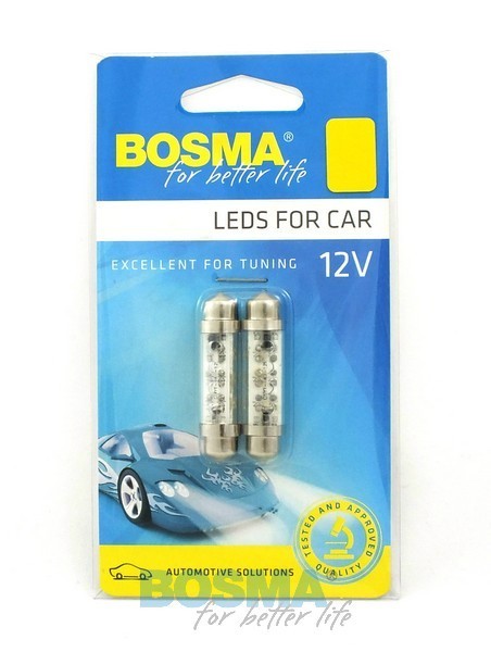 2x Ampoules navettes SV8.5 10X42 6X LED JAUNE 12V
