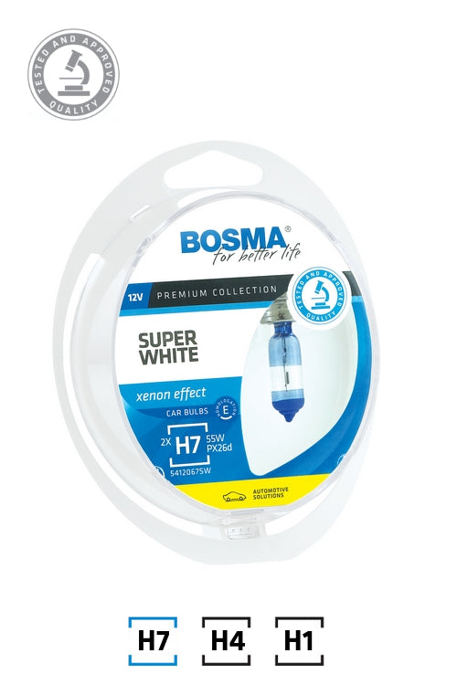 H7 55W SUPER WHITE PX26d 12V 2 BULBS PACK