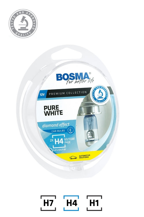 H4 PURE WHITE 60/55W P43t 12V PACK - 2 BULBS