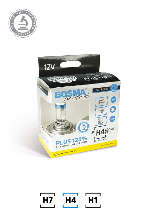 H4 PLUS 120% 60/55W P43t 12V PACK - 2 BULBS