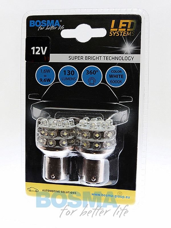 2x R10W LED BA15S WHITE 12V Bulbs