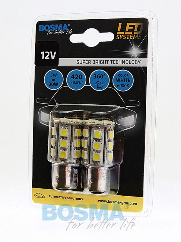 2x P21/5W LED SMD 5050 BAY15D 12V Bulbs