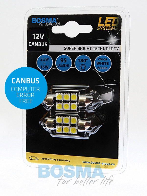 2x SV8.5 Festoon Bulbs 6X 5050 SMD LED 12V WHITE