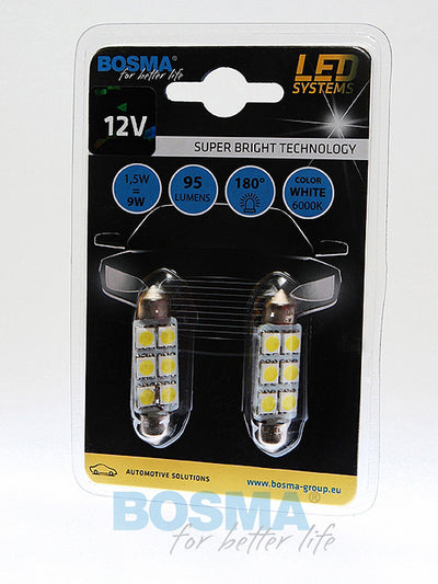 2x Ampoules Navettes C10W SV8.5 6 SMD 5050 LED BLANC 10X41 12V