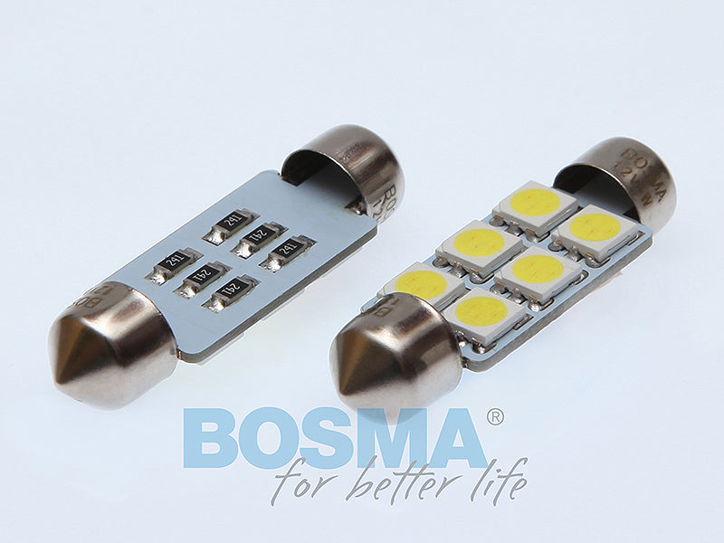 2x Ampoules Navettes C10W SV8.5 6 SMD 5050 LED BLANC 10X41 12V