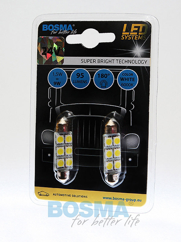 2x Festoon Bulbs SV8.5 6X SMD 5050 LED 10X41mm WHITE 24V