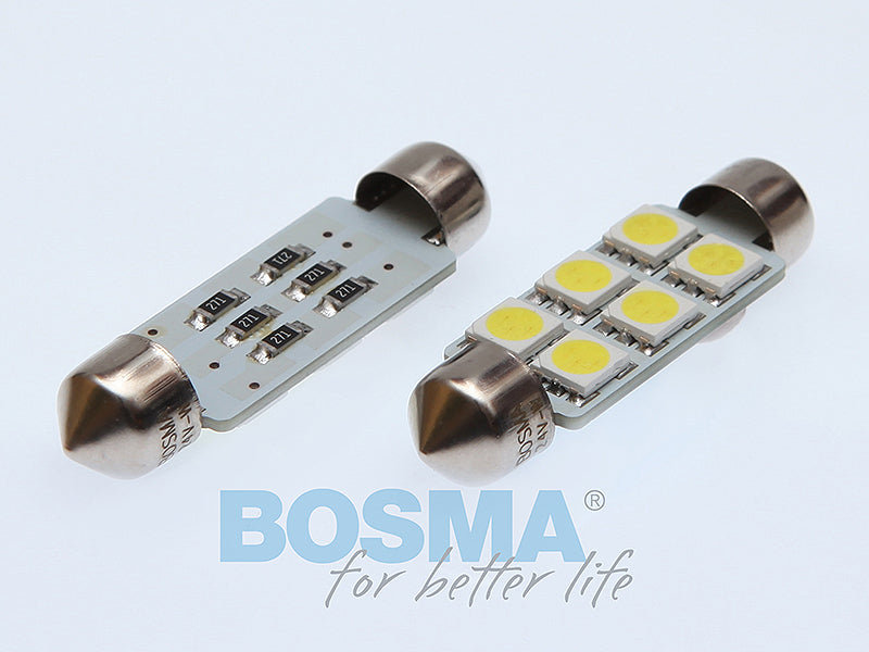 2x Festoon Bulbs SV8.5 6X SMD 5050 LED 10X41mm WHITE 24V