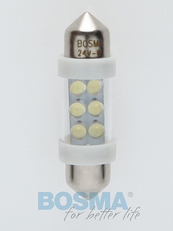 2x Festoon Bulbs SV8.5 6X SMD LED 10X36mm WHITE 24V