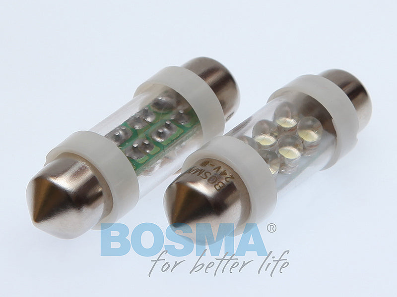 2x Festoon Bulbs SV8.5 6X SMD LED 10X36mm WHITE 24V
