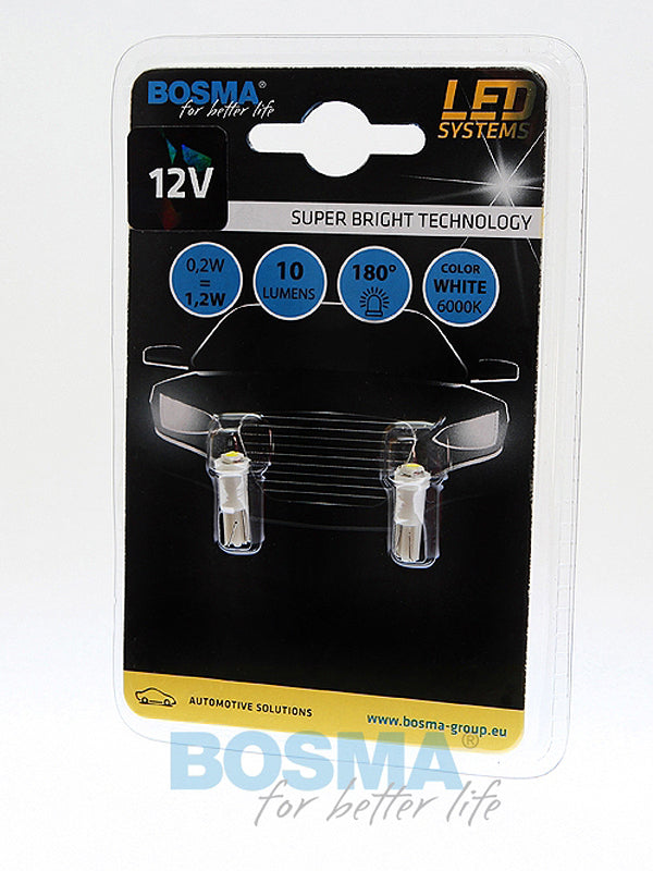 2x Ampoules T5 W1.2W 1X LED SMD 3528 BLANC 12V