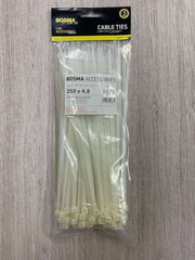 100x Colliers de serrage 4.8mm x 250mm en plastique BLANC