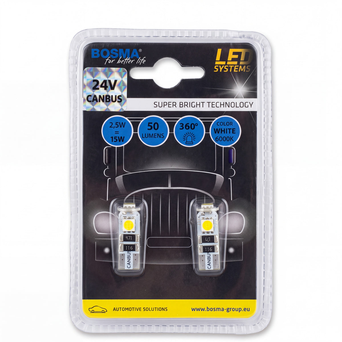2x Ampoules T10 3 LED SMD 5050 BLANC 24V CANBUS