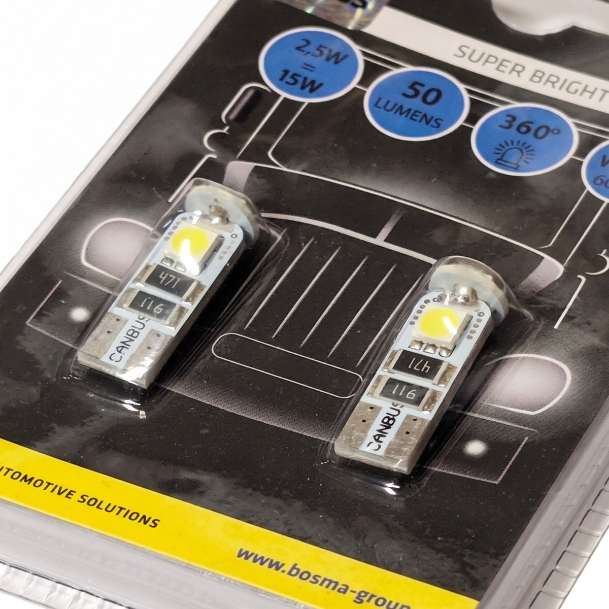 2x Ampoules T10 3 LED SMD 5050 BLANC 24V CANBUS