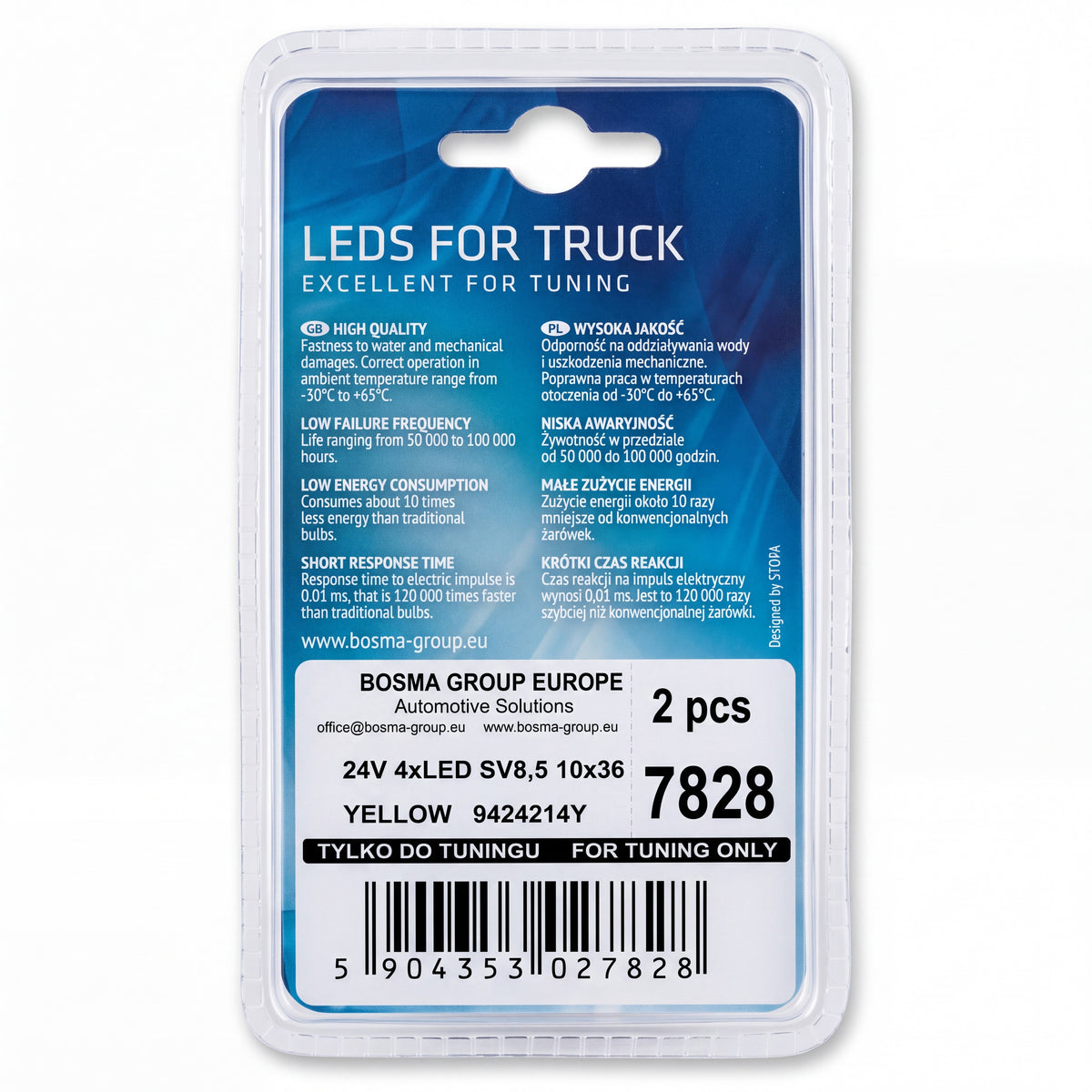 2x Ampoules navettes SV8.5 10X36 4X LED JAUNE 24V