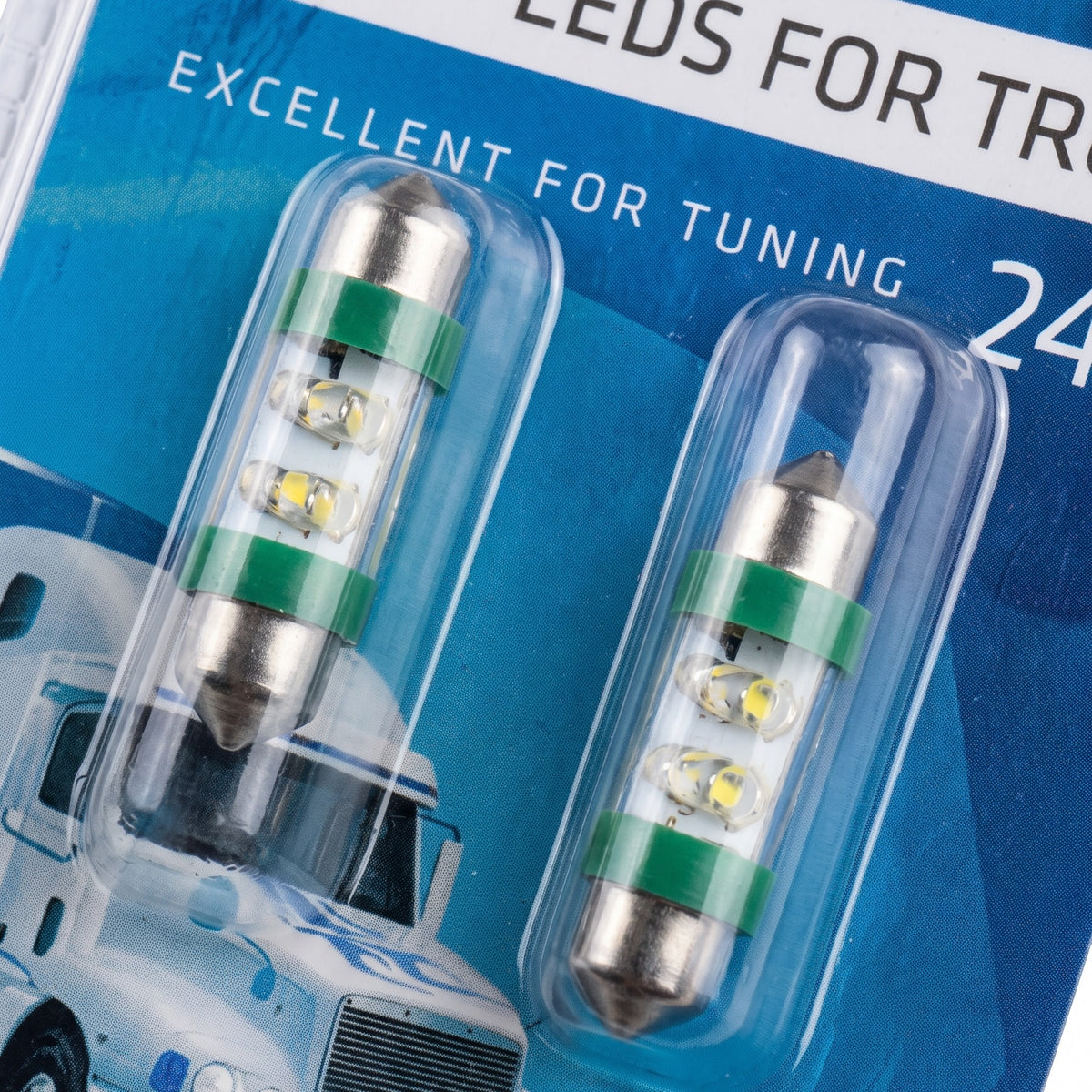 2x Ampoules navettes SV8.5 10X36 4X LED VERT 24V