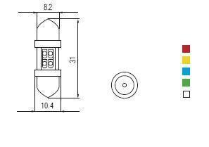 2x Ampoules navettes SV8.5 4X LED VERT 10X31 12V