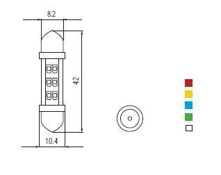 2x Ampoules navettes SV 8.5 10X42 6X LED ROUGE 12V