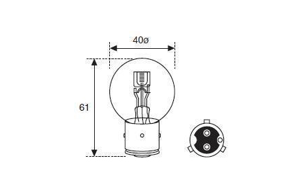 Ampoule BA21d 45/40W 6V 3 ergots - 2 plots