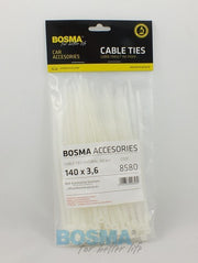 100x Colliers de serrage 3.6mm x 140mm en plastique BLANC
