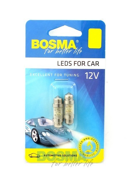 2x Festoon Bulbs SV8.5 4x LED YELLOW 10x31 12V